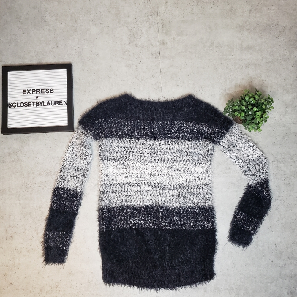 Express Ombre Color Block Fuzzy Sweater - Picture 2 of 7